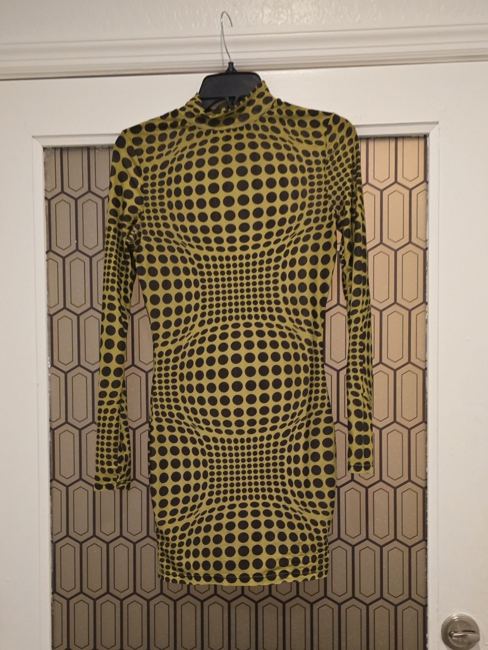 Olive Green Polka Dot Sheer Long-Sleeve Bodycon Dress